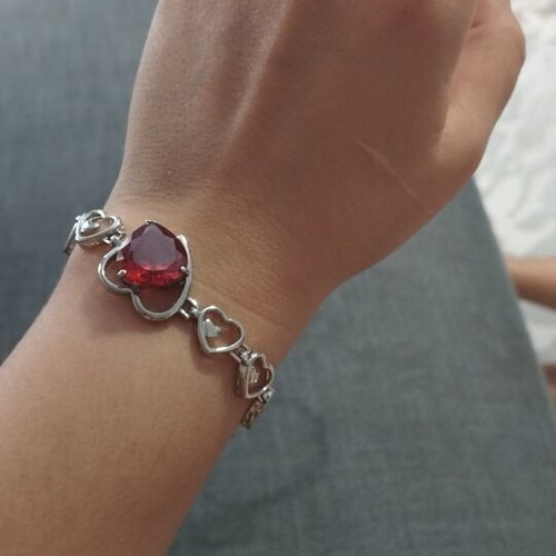 Women's bracelet with red crystal heart and silver elements, like new