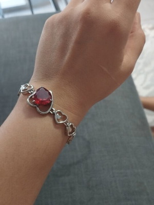 Women's bracelet with red crystal heart and silver elements, like new