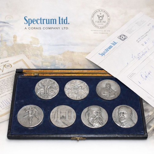 Set of 7 Silver Medals Crete 70 Years Union 999 Fine Silver Spectrum 1979