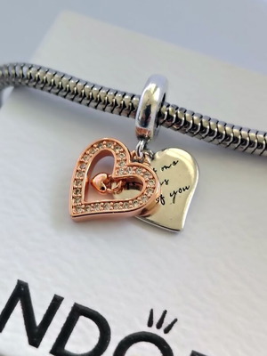 Pandora Sparkling Freehand Heart Dangle Charm new two-tone with zircon and 14K rose gold plating