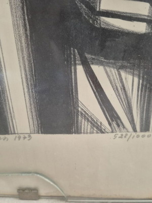 Woodcut by Alevizos Anastasios-Tassos 1973 used, Girls with the Dove