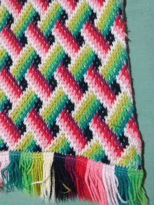 Folk art embroidered sackcloth rug used