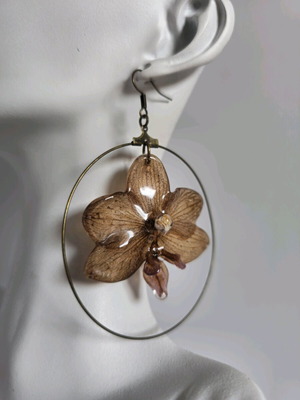 Обеци с естествен цвят на орхидея в кафяви нюанси нови