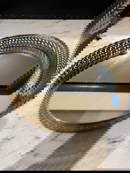 gold colour metal tray mirror from England . classic and stunning