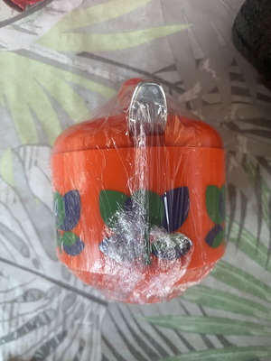 Emsa Bologna vintage orange plastic conserve pot with lid and spoon