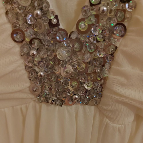 Halter Dress white super mini with sequins and beads used, XS-S