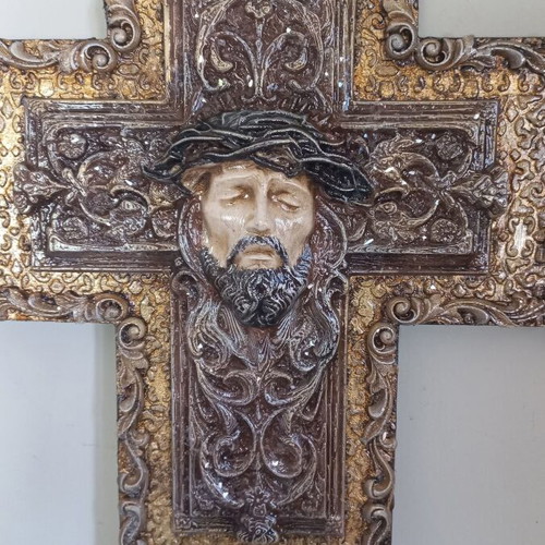 Wooden handmade cross with Jesus new 30×25 cm