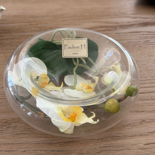 Decorative crystal platter with white orchid new