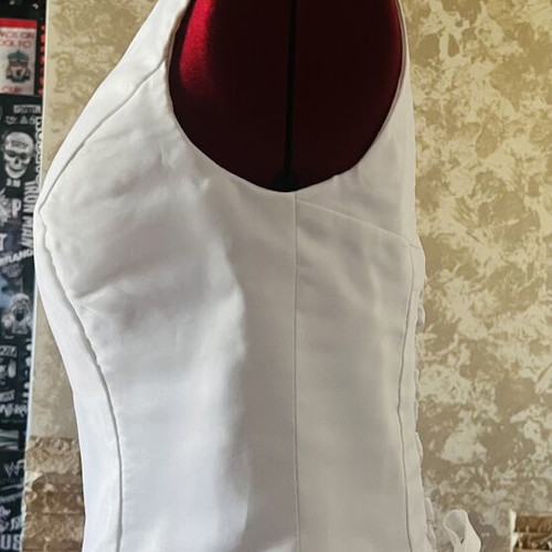 Midi wedding dress new, one-shoulder strap with floral appliqué