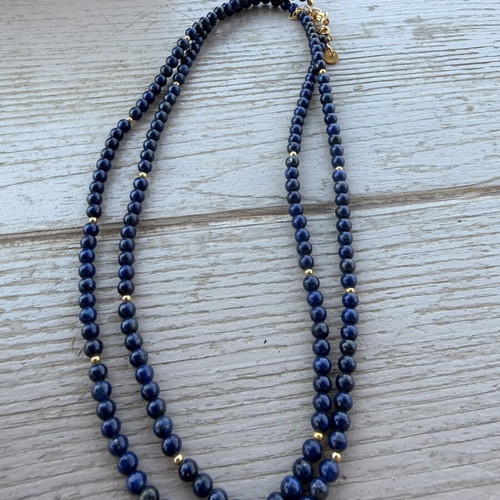 Long lapis necklace, silver