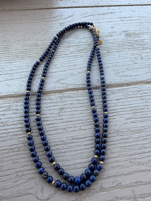 Long lapis necklace, silver