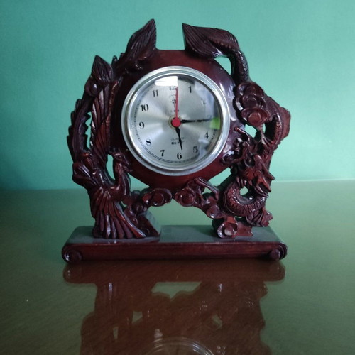 Japanese wooden handmade Polare quartz desk clock used