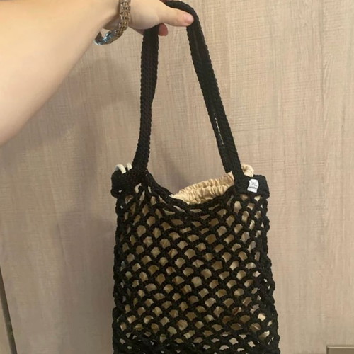 Handmade Bag Woolloop σαν καινούργια ώμου μαύρο και μπεζ