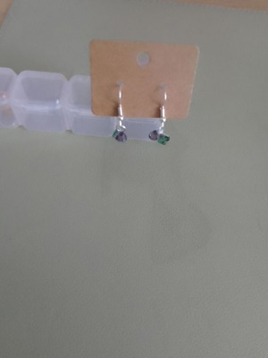 Steel Earrings with Green and Black Beads new