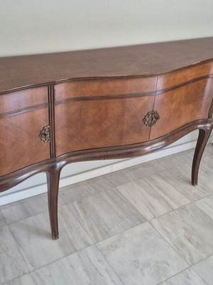 Vintage wooden sideboard 2.43m, bow-front design
