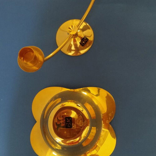 Vintage gold color double candle holder and decorative bowl set