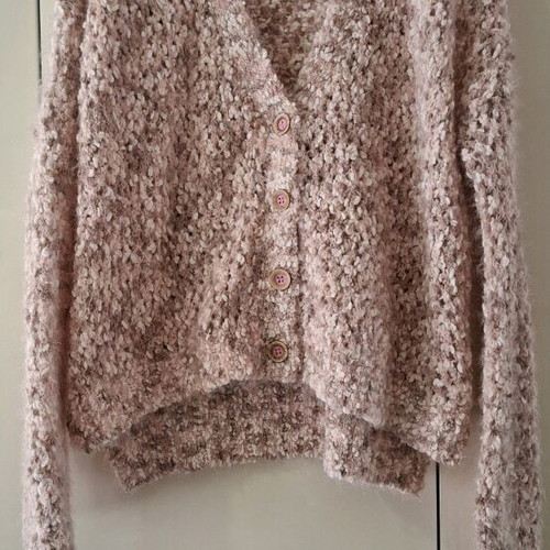 Knitted cardigan like new, white and pink