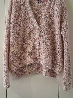 Knitted cardigan like new, white and pink