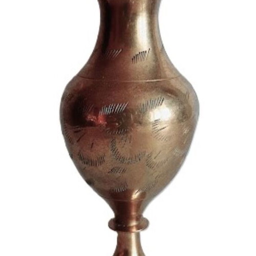 Arab brass vase with engraving and curved top, like new, 15 cm