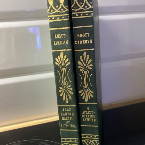 Knut Hamsun novels like new, two leather-bound books