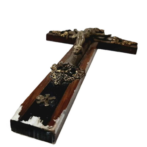 Antique Christian Crucifix used, wood and bronze