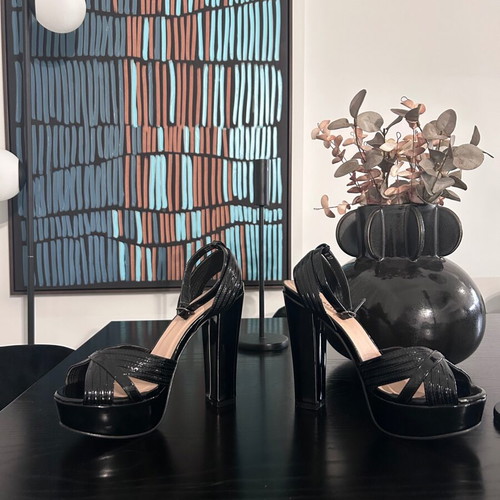 Celestino Black Patent Platform Sandals Size 37 Like New