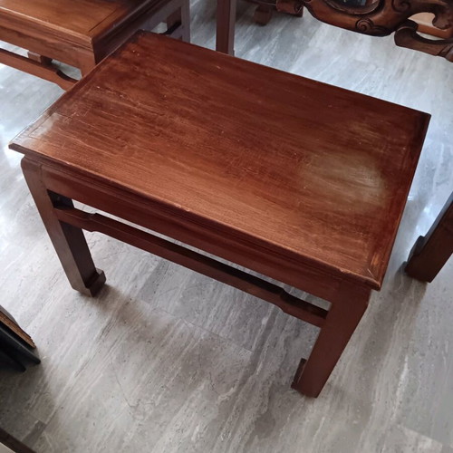 Indonesian carved dining table used with 6 stools