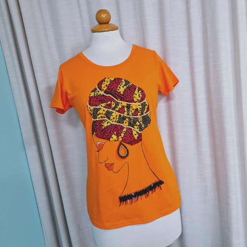 Fruit of the Loom Africana Handmade T-shirt new, colorful orange