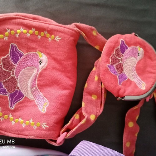 3 bags and a wallet together, girl-themed
