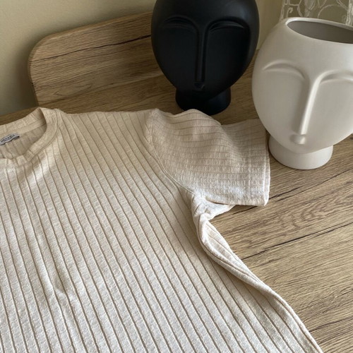 Ribbed short-sleeve shirt Zara new, beige, size M