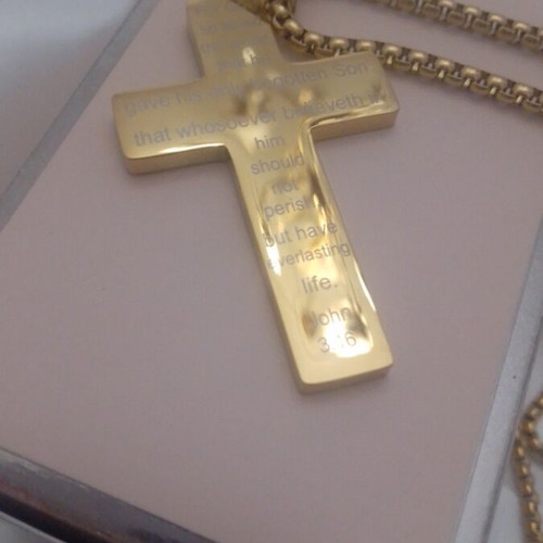 Men's cross gold plated steel 60 cm length