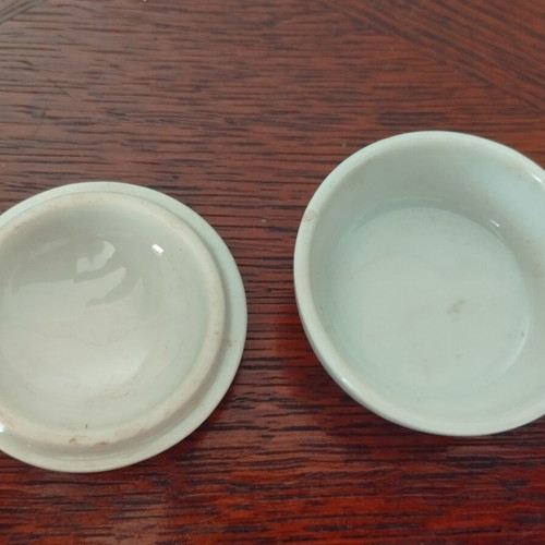 Porcelain jewelry box used, Pierrot design, 5cm vintage