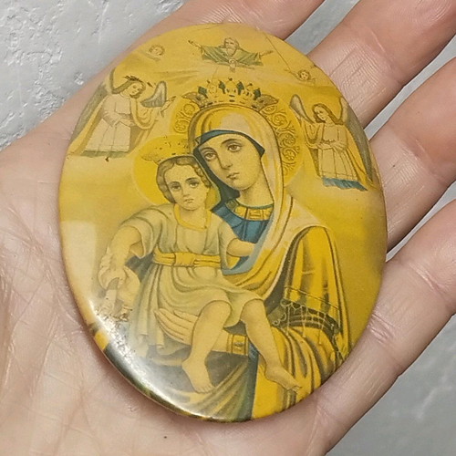 Set of 3 used vintage oval metal religious images