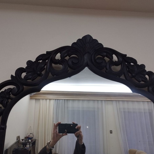 Vintage wall mirror with handcrafted carved wooden frame like new