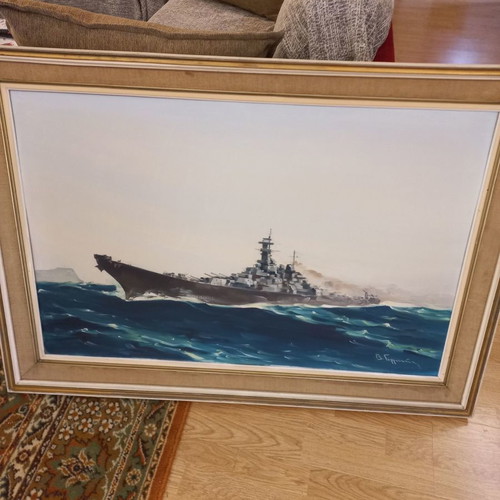 Oil Painting Germenis Vas. The American Battleship Missouri 1962