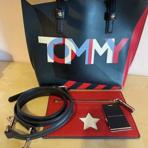 Tote bag Tommy Hilfiger used, crossbody with integrated pouch, blue and red