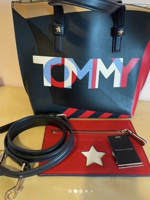 Tote bag Tommy Hilfiger used, crossbody with integrated pouch, blue and red