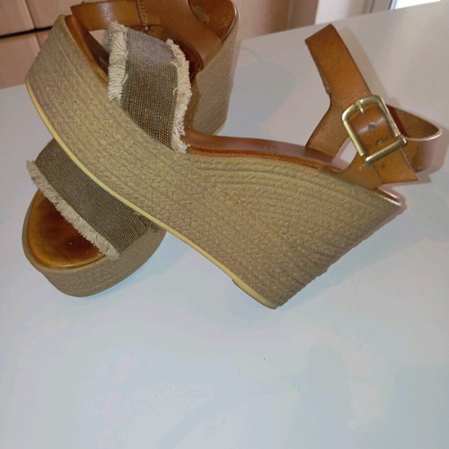 Wedge sandals size 38 used, brown with leather straps
