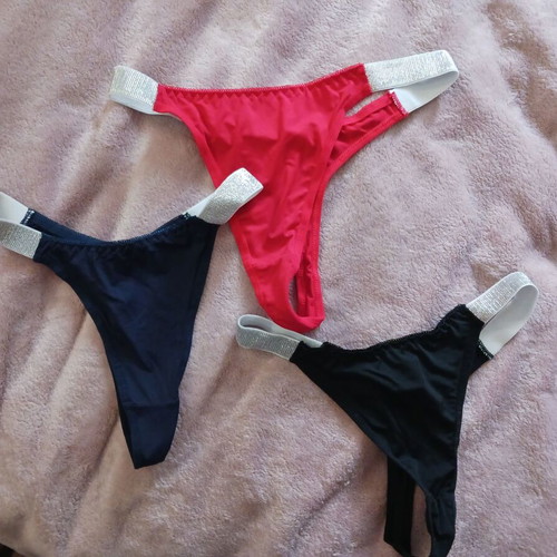 Women's string panties S/M new, black, red, blue, set of 3