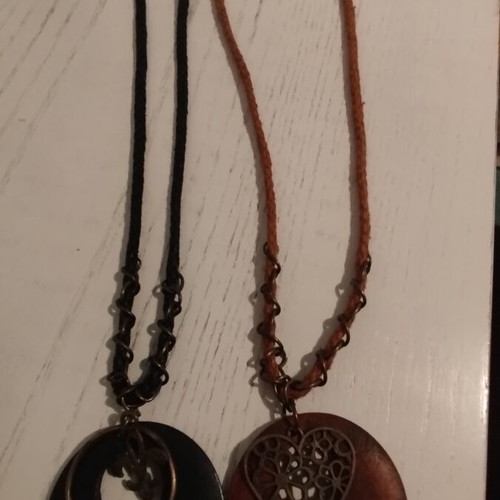 Faux Bijou Necklaces like new, black and brown, boho, wood, set of 2