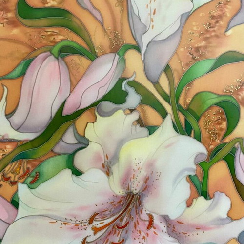 Painting "Lilies" on Silk Batik by O.A. Martyanova 2005 like new