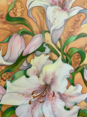 Painting "Lilies" on Silk Batik by O.A. Martyanova 2005 like new