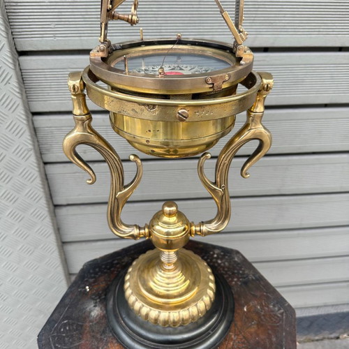 Old brass compass Japanese used, 45x25.5 cm