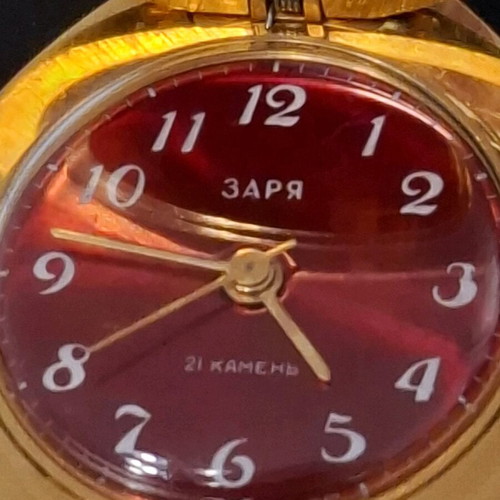 Vintage Russian necklace watch with ruby red faceted stone triangle like new