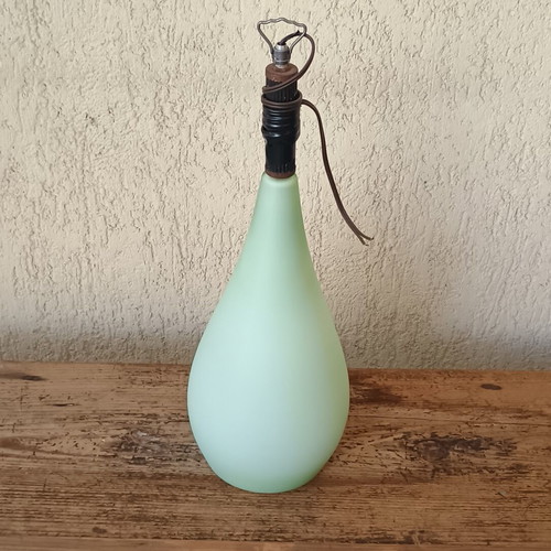 Vintage ceiling light with opaline shade in greenish color like new