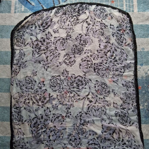 Floral scarf like new in white, purple and black shades with lace trim