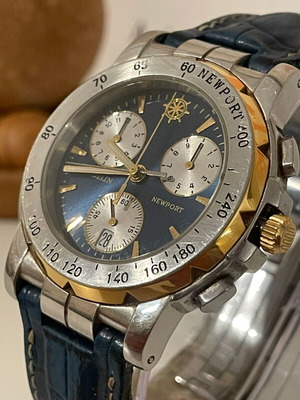 Michel Herbelin Chronograph 32487 used, silver and gold case, blue dial