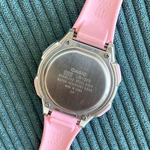 Casio LW 203 women's watch, pink and grey rubber strap