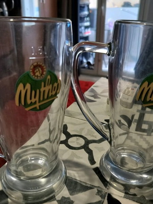 Mythos 0.5 lt beer glasses like new, set of 2