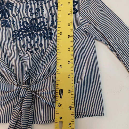 Zara women's striped blouse white blue with embroidery like new XS-Small
